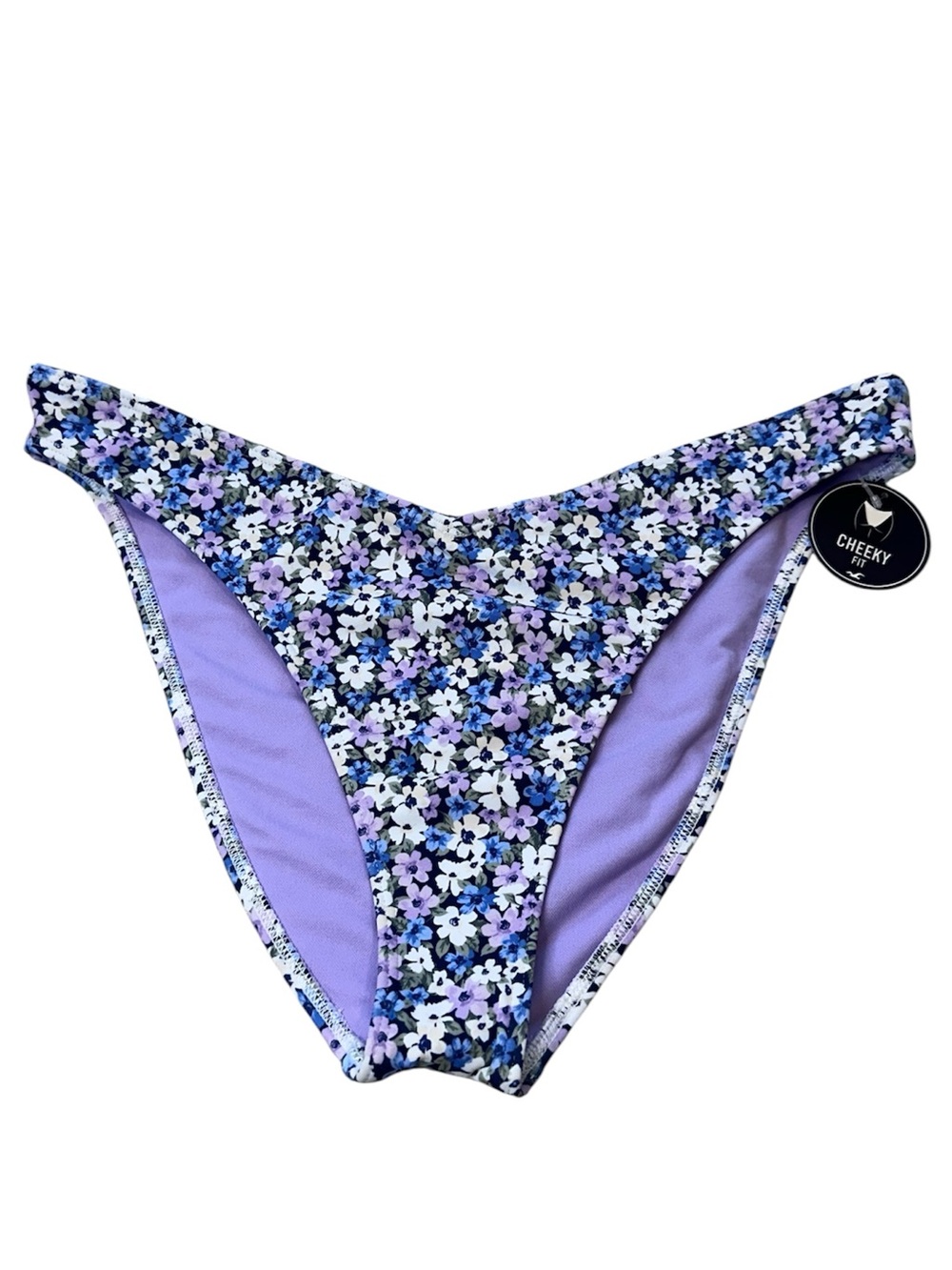 Hollister Swim Bikini Bottom Size Large NWT Purple Cheeky Flower